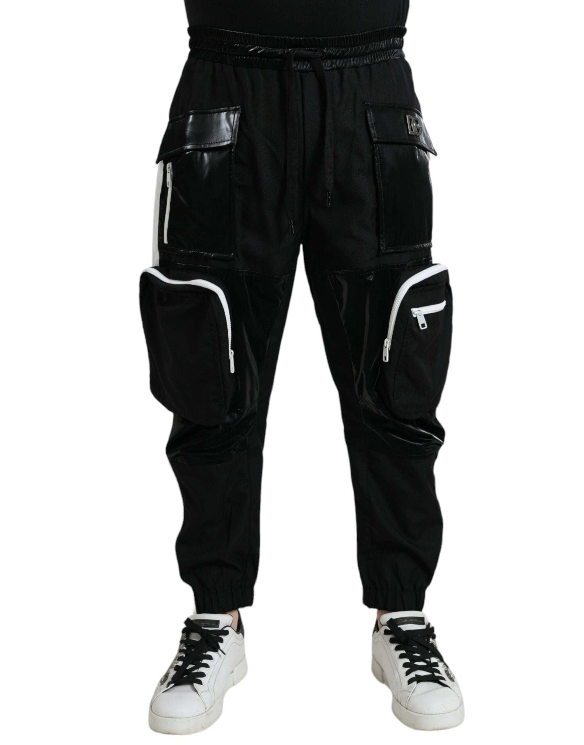 Black Nylon Cargo Jogger Men Sweatpants Pants - ventzia