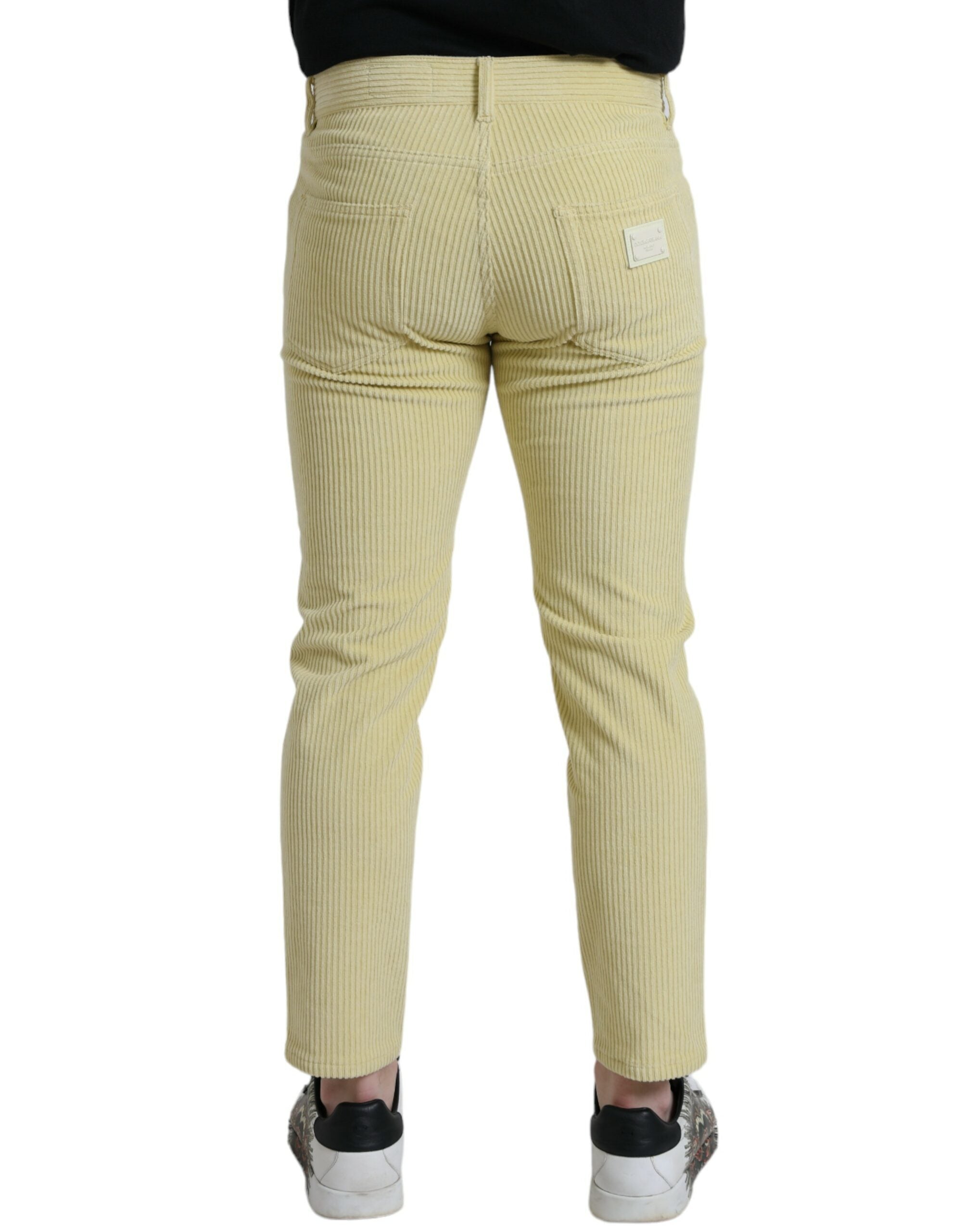 Yellow Corduroy Logo Plaque Skinny Denim Jeans - ventzia