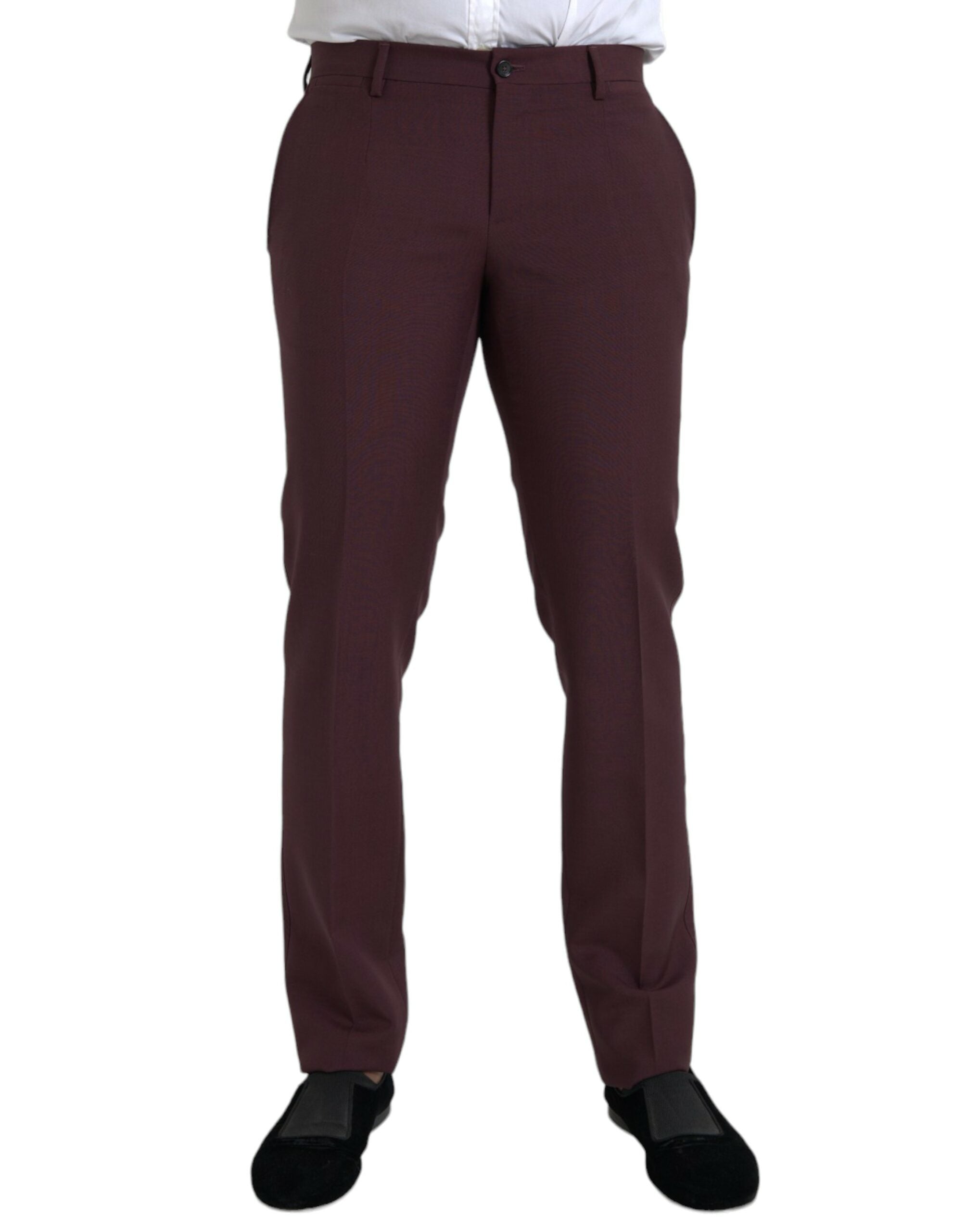 Maroon Wool Men Slim Fit Dress Pants - ventzia