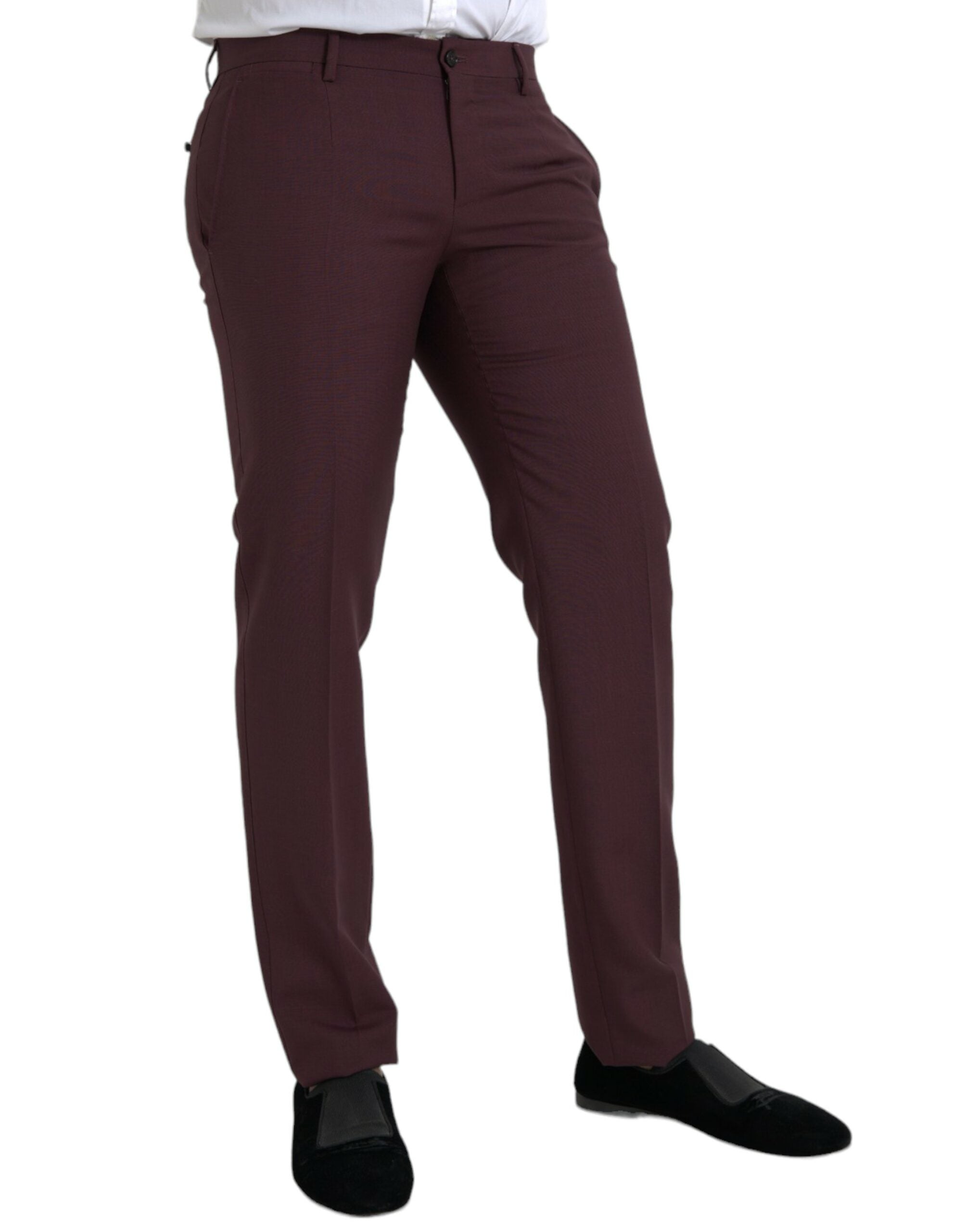 Maroon Wool Men Slim Fit Dress Pants - ventzia