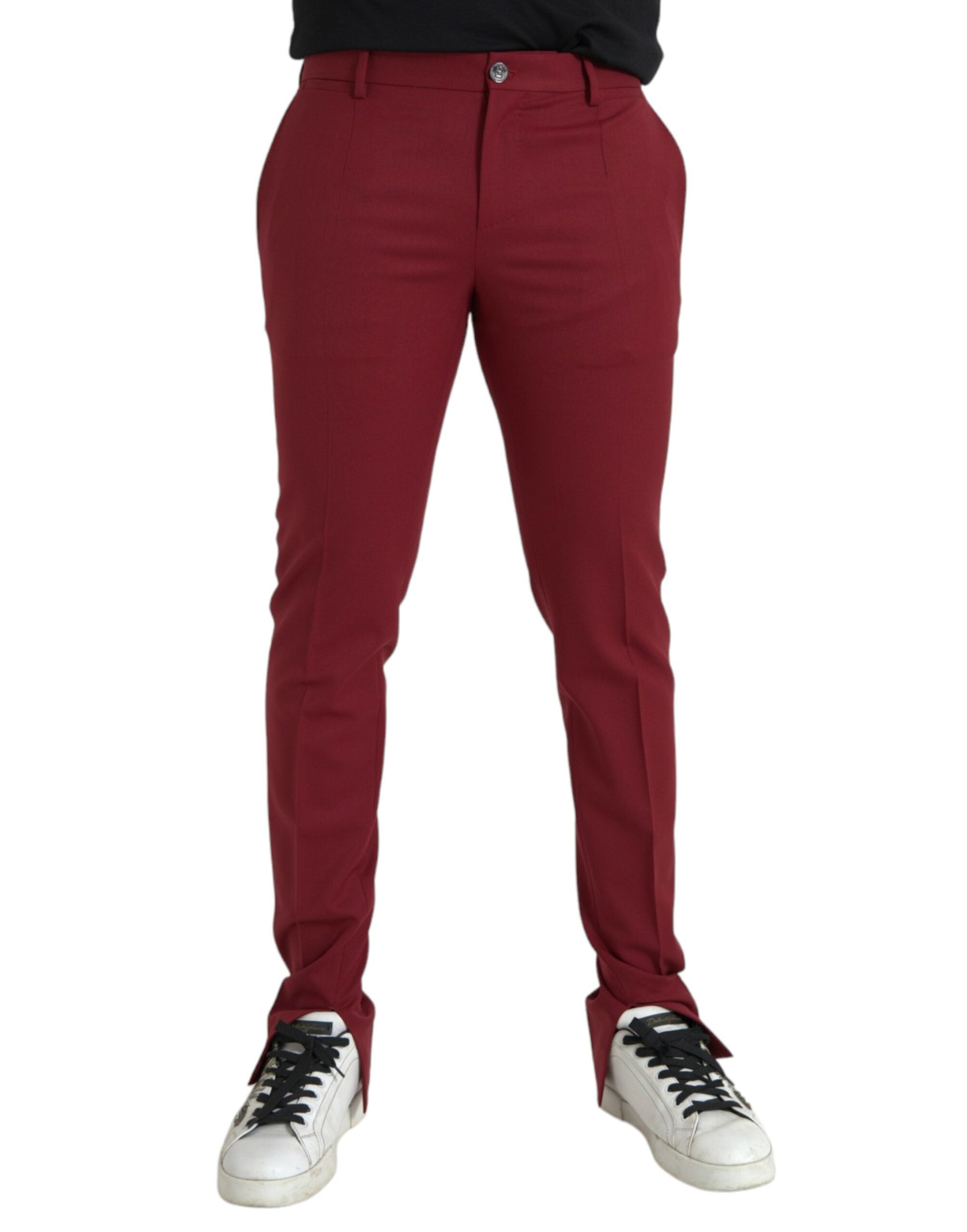 Red Wool Men Slim Fit Dress Pants - ventzia