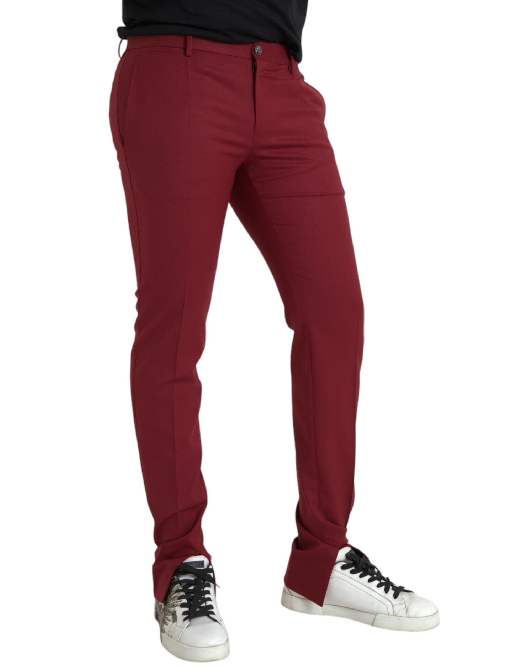 Red Wool Men Slim Fit Dress Pants - ventzia