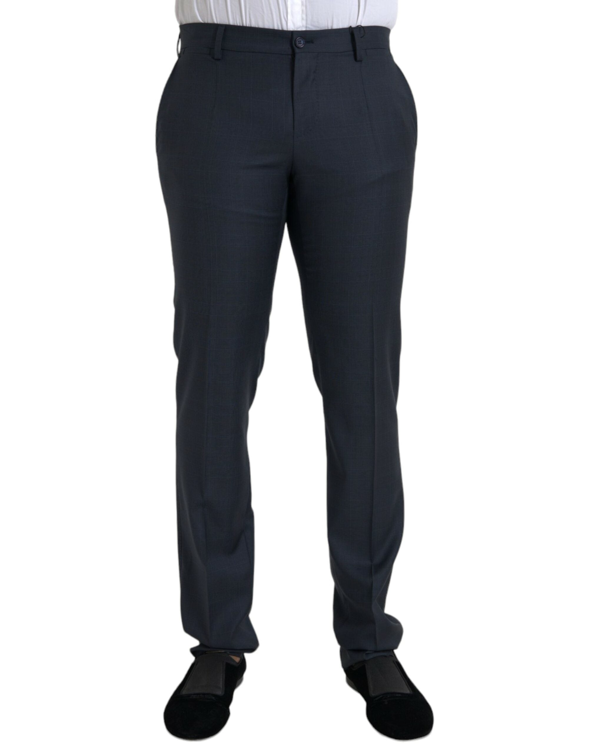 Blue Wool Men Skinny Dress Pants - ventzia