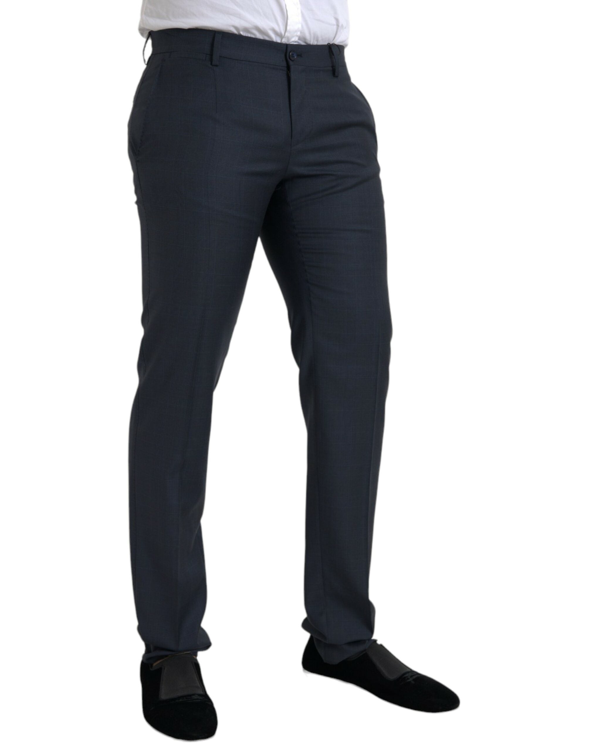 Blue Wool Men Skinny Dress Pants - ventzia