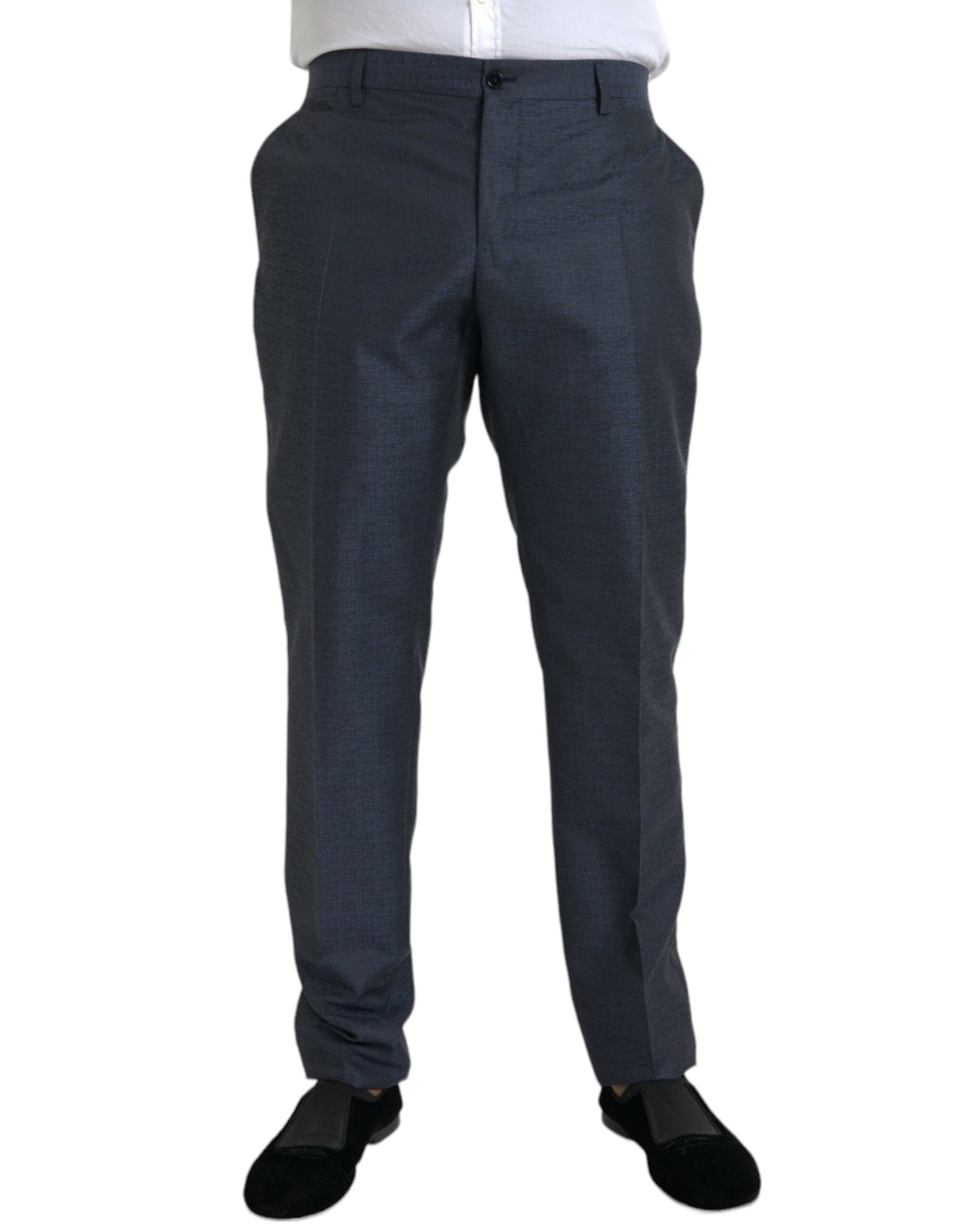 Blue Wool Men Skinny Dress Pants - ventzia