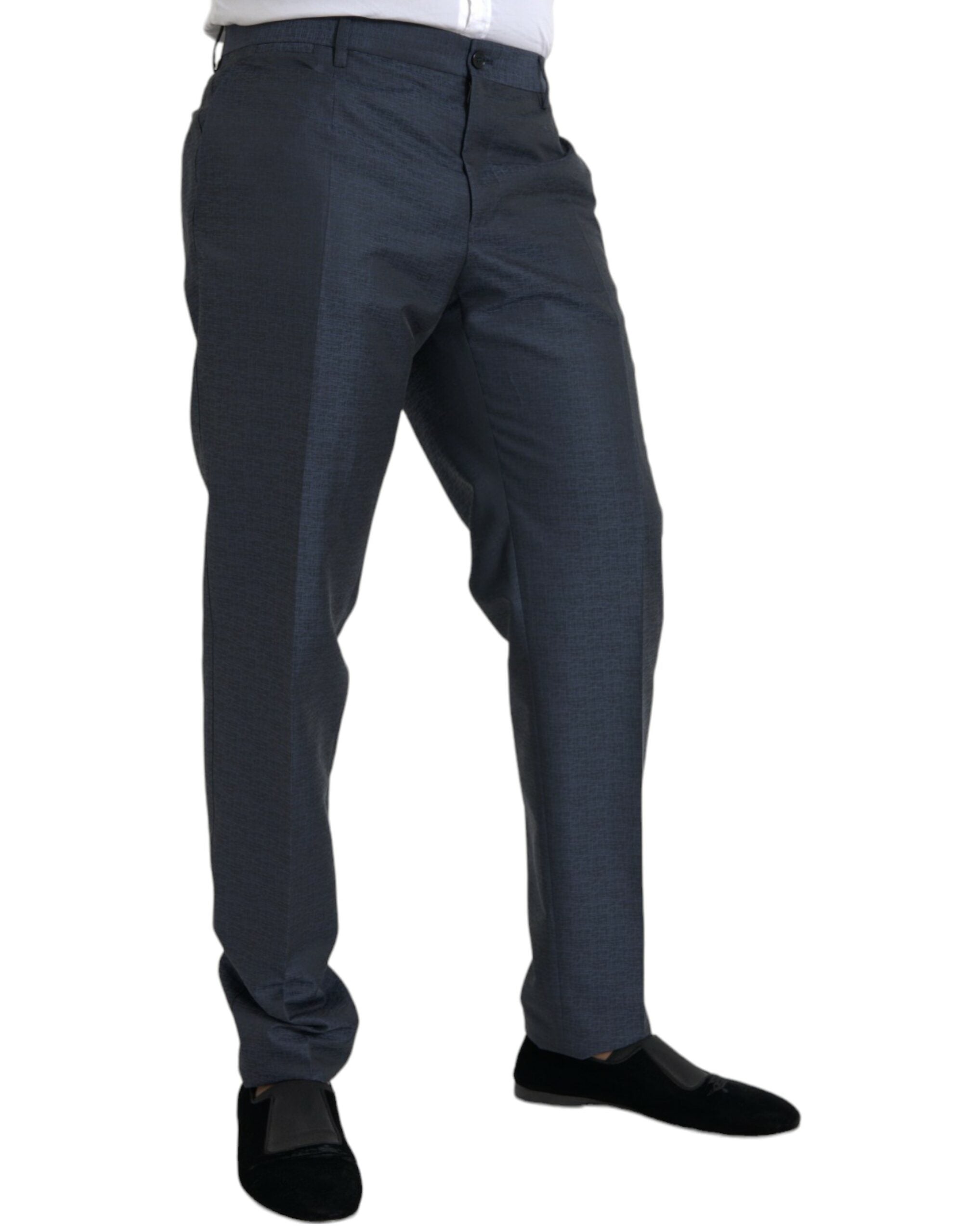 Blue Wool Men Skinny Dress Pants - ventzia