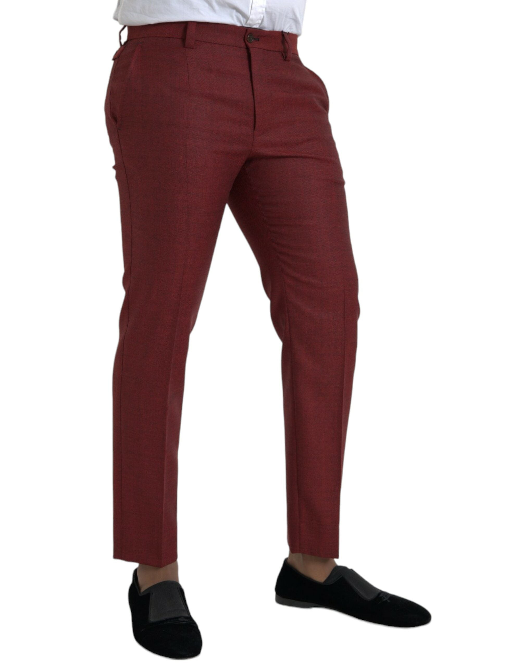 Maroon Wool Men Skinny Dress Pants - ventzia