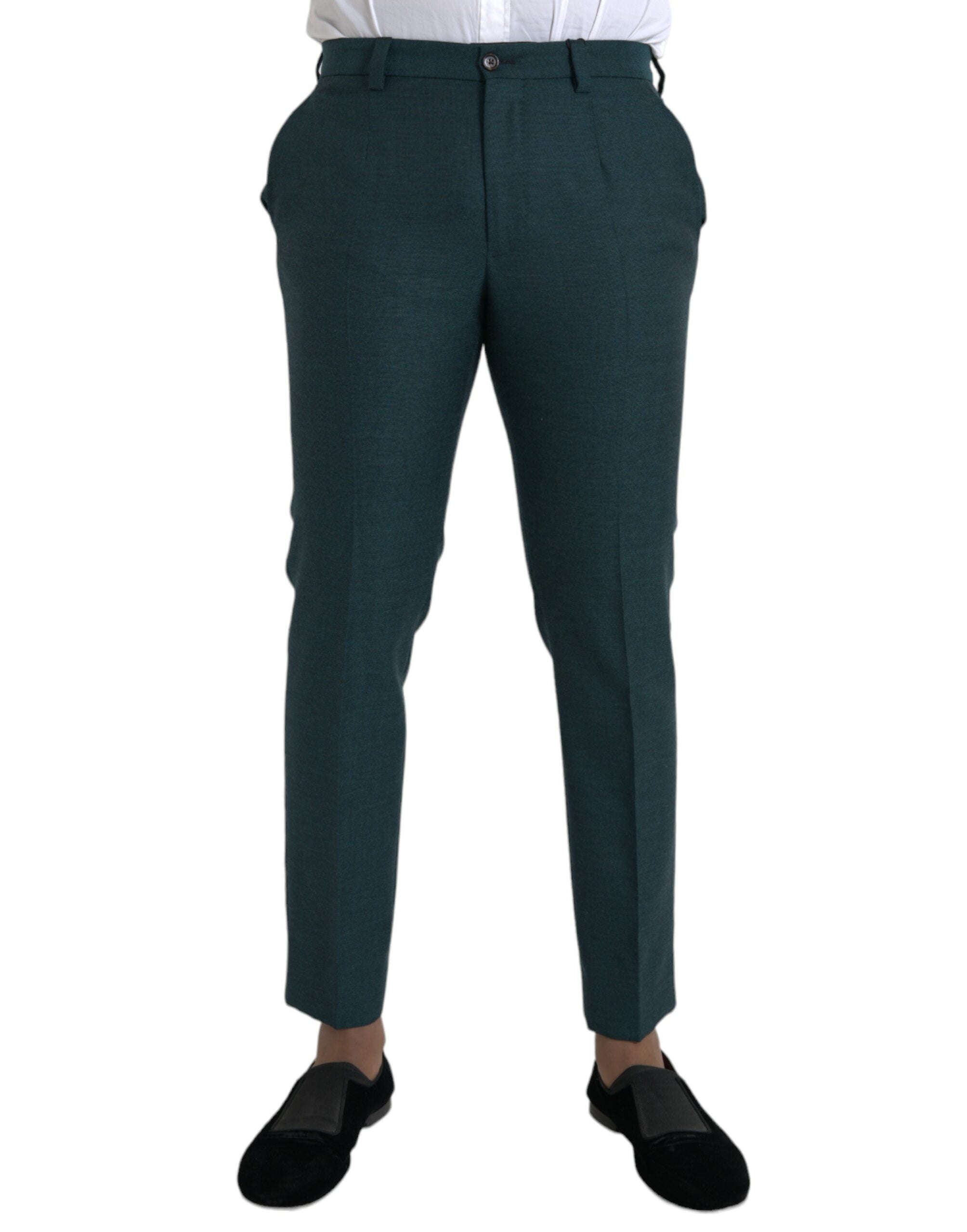 Green Wool Skinny Slim Dress Pants - ventzia