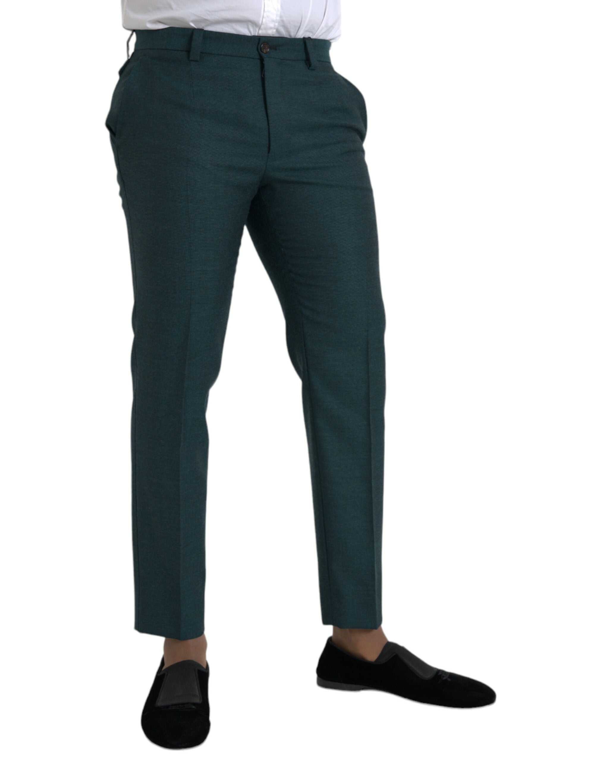 Green Wool Skinny Slim Dress Pants - ventzia