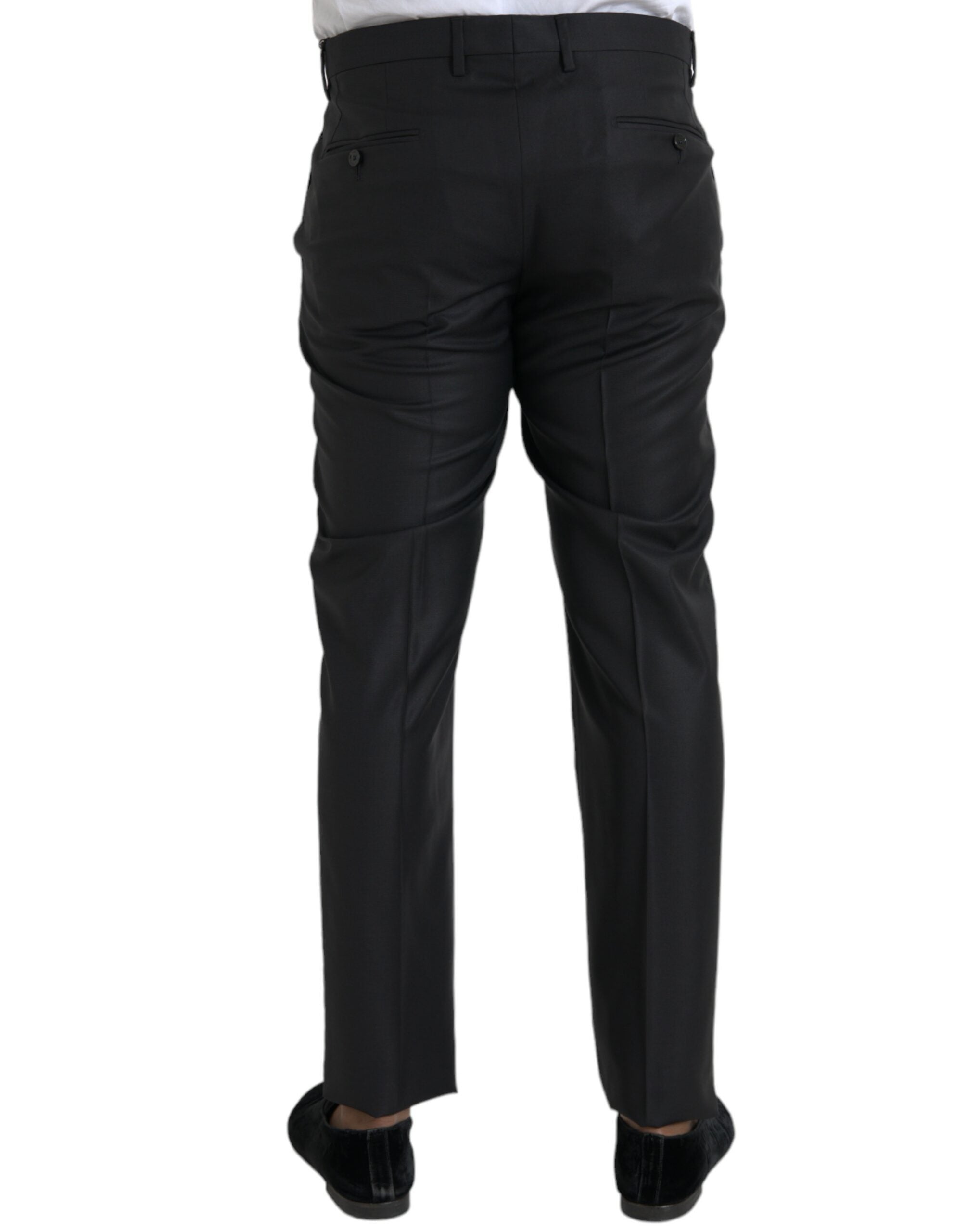 Black Wool Silk Skinny Dress Pants - ventzia