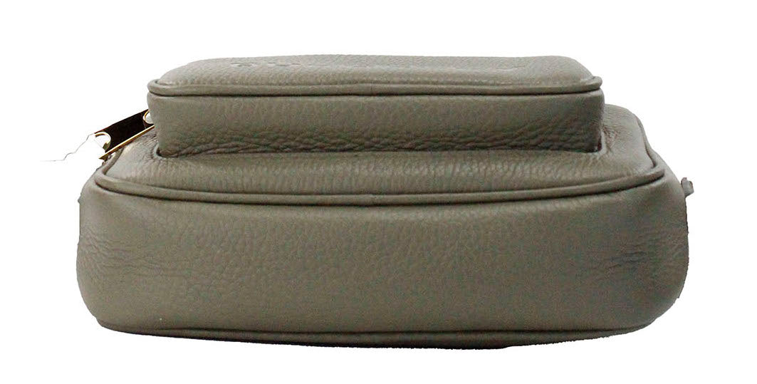 Small Branded Dark Fern Green Grainy Leather Camera Crossbody Bag - ventzia