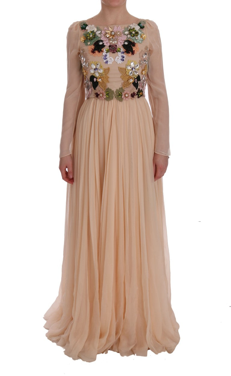 Elegant Floral Embroidered Silk Maxi Dress - ventzia
