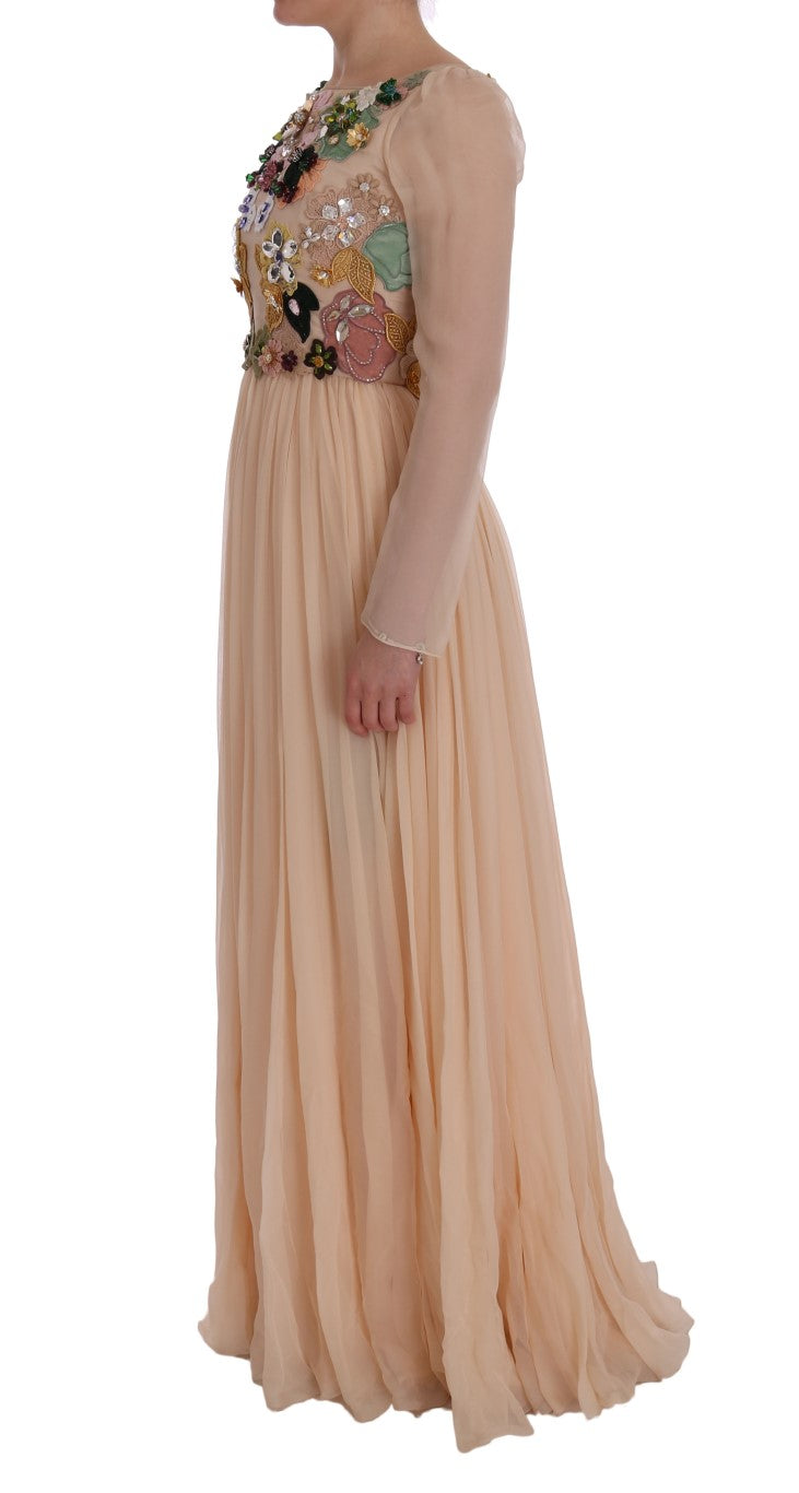 Elegant Floral Embroidered Silk Maxi Dress - ventzia
