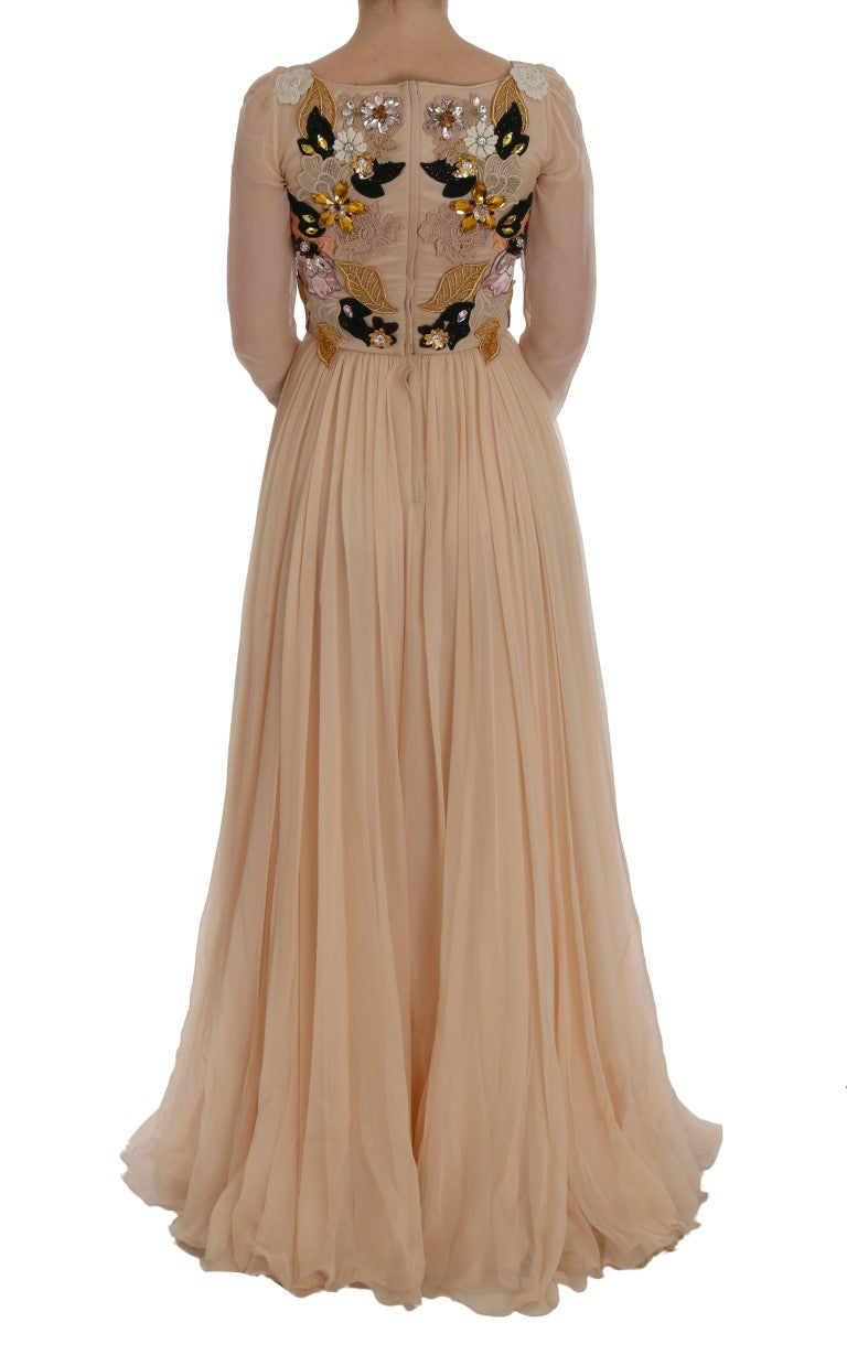 Elegant Floral Embroidered Silk Maxi Dress - ventzia