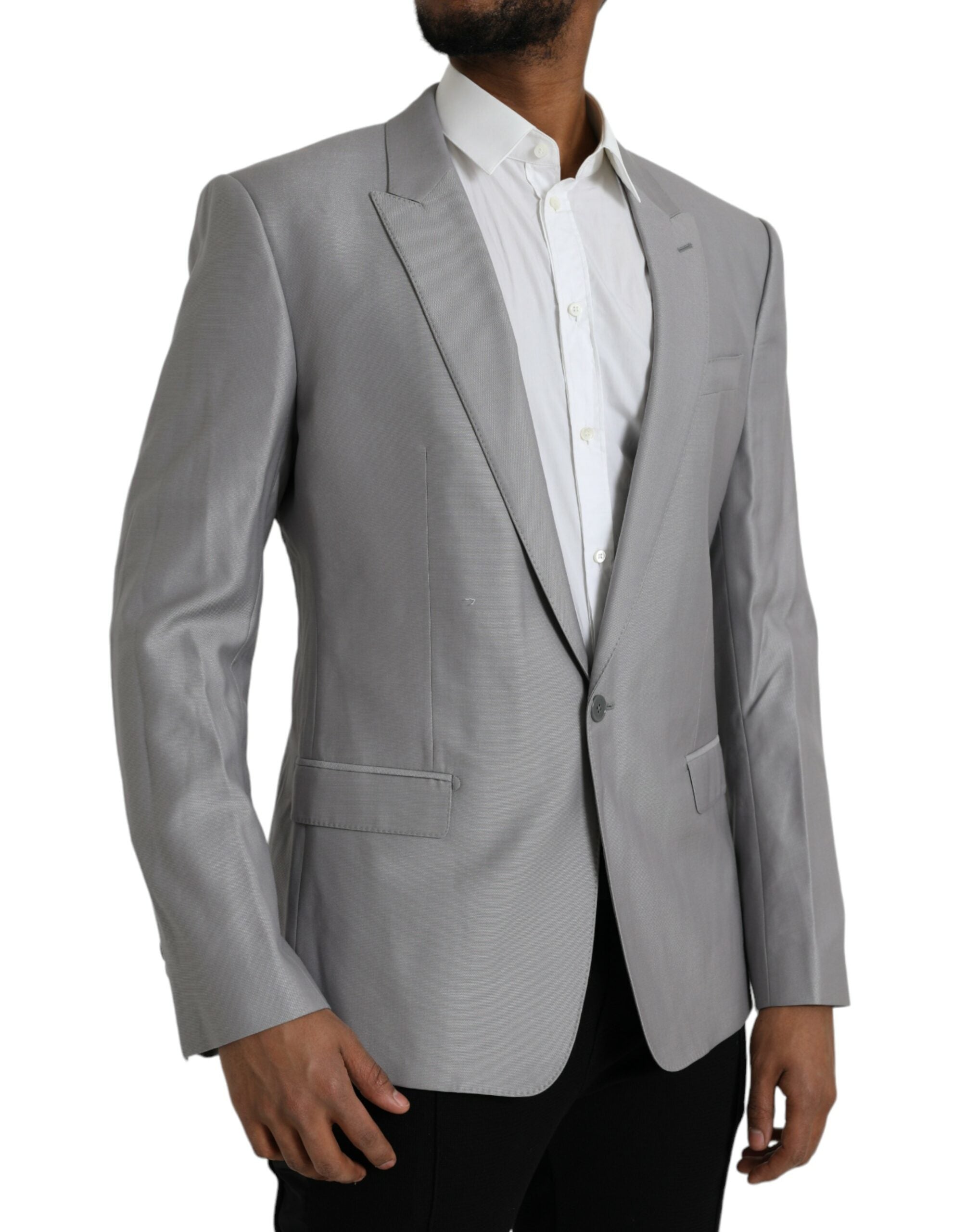 Gray Wool Peak Single Breasted Coat Blazer - ventzia