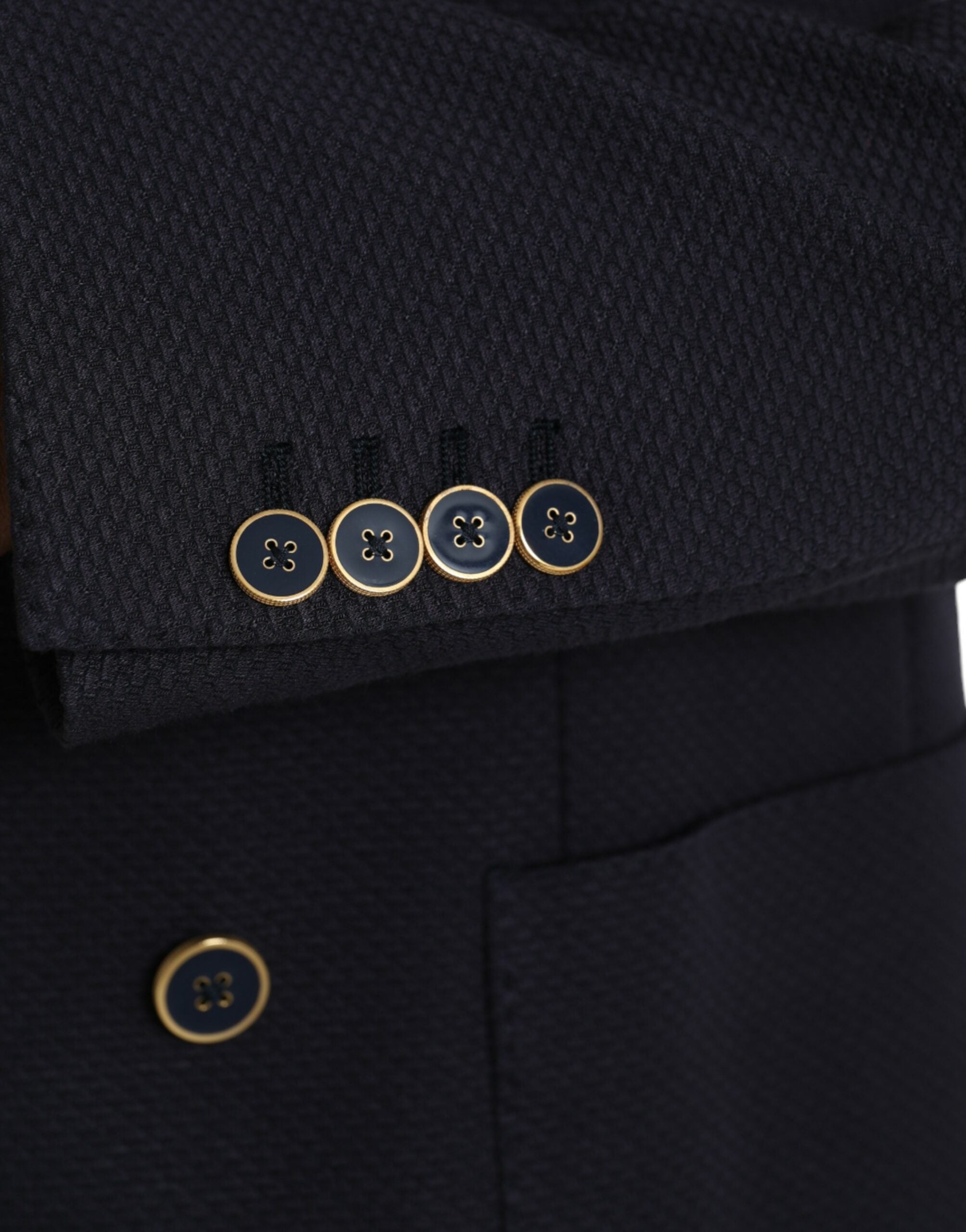 Dark Blue Crown Bee Double Breasted Blazer - ventzia