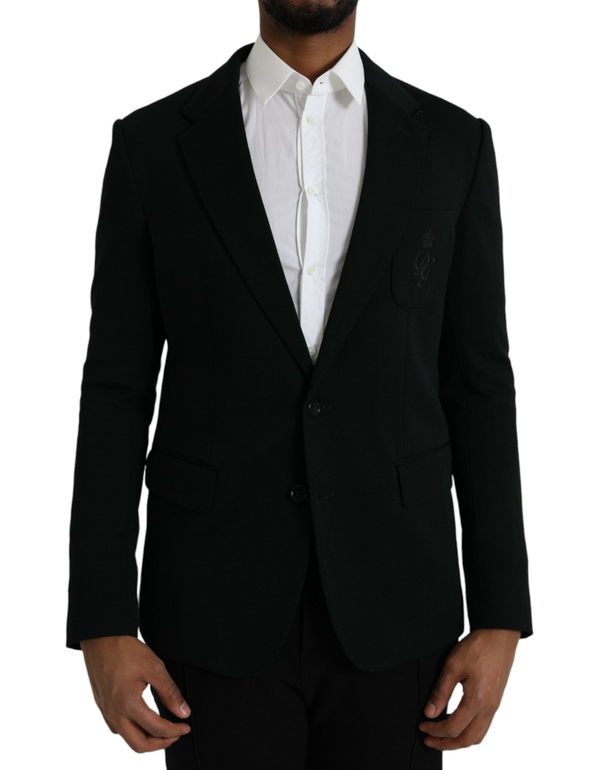 Black Wool Notch Single Breasted Coat Blazer - ventzia