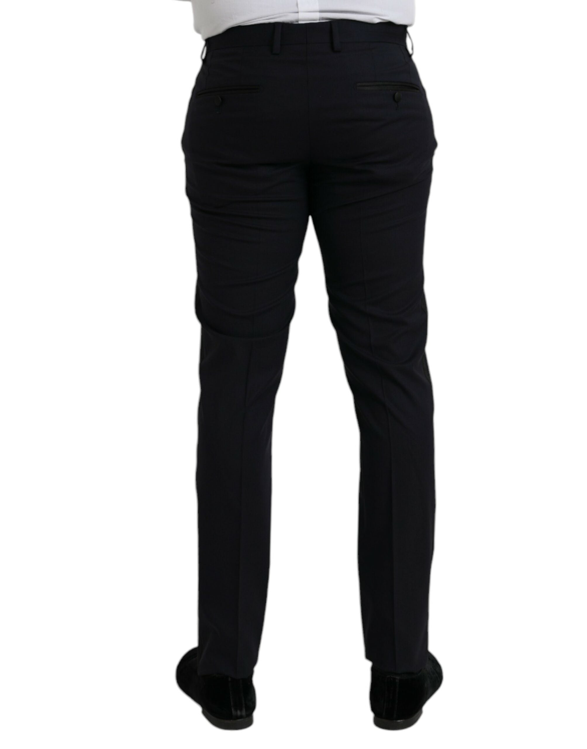 Dark Blue Wool Slim Fit Formal Pants - ventzia