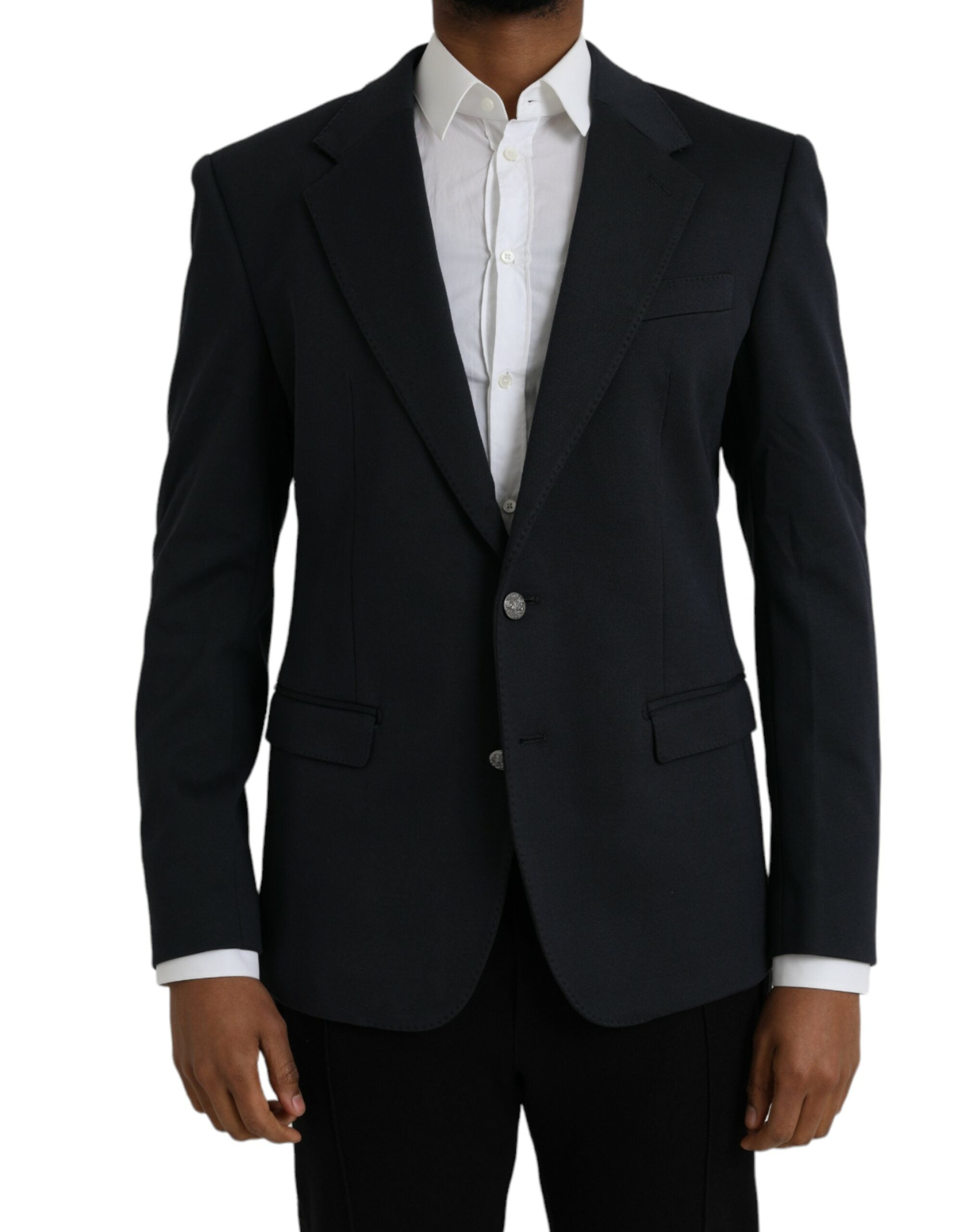 Dark Blue Cotton Single Breasted Coat Blazer - ventzia