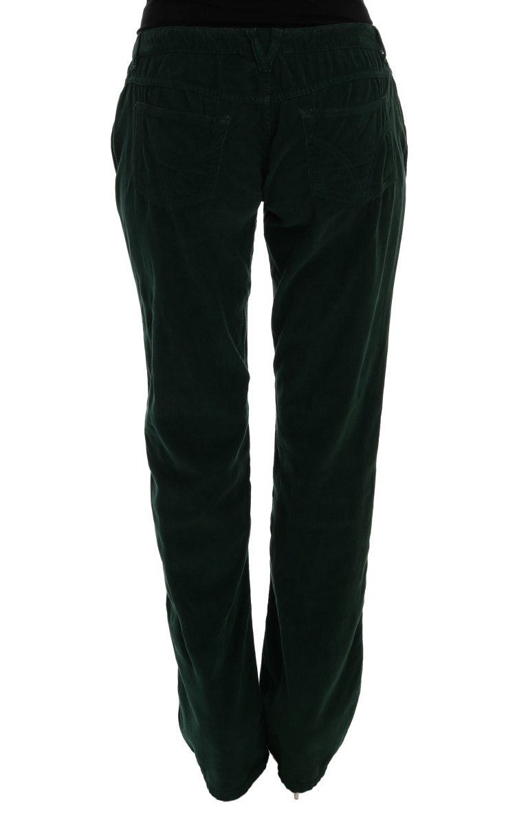 Elegant Green Cotton Blend Trousers - ventzia