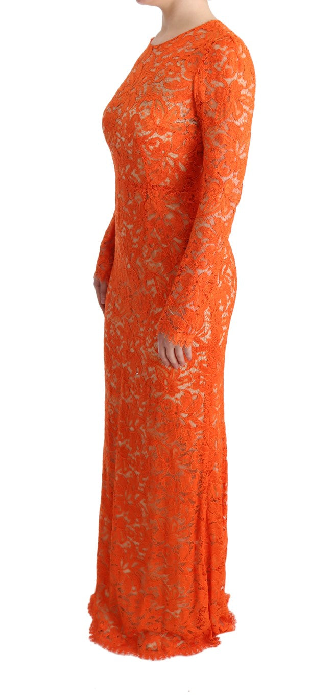 Elegant Long-Sleeve Full-Length Orange Sheath Dress - ventzia