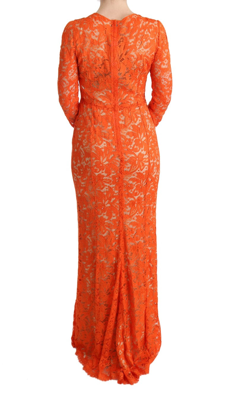 Elegant Long-Sleeve Full-Length Orange Sheath Dress - ventzia