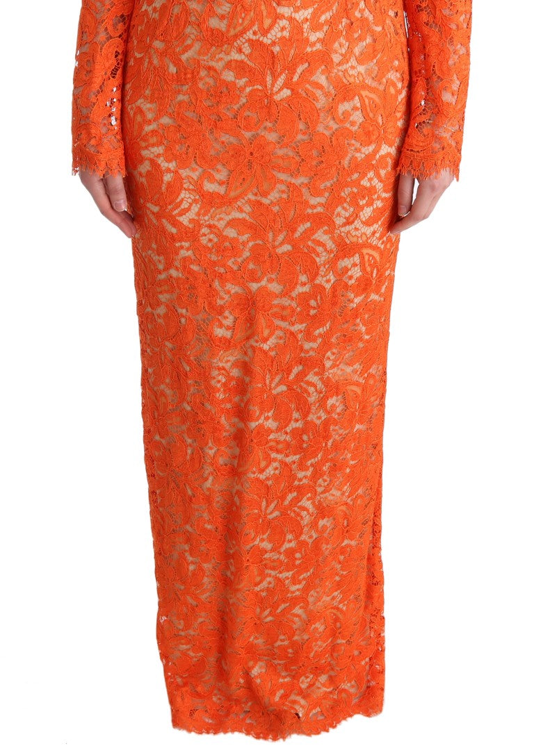 Elegant Long-Sleeve Full-Length Orange Sheath Dress - ventzia