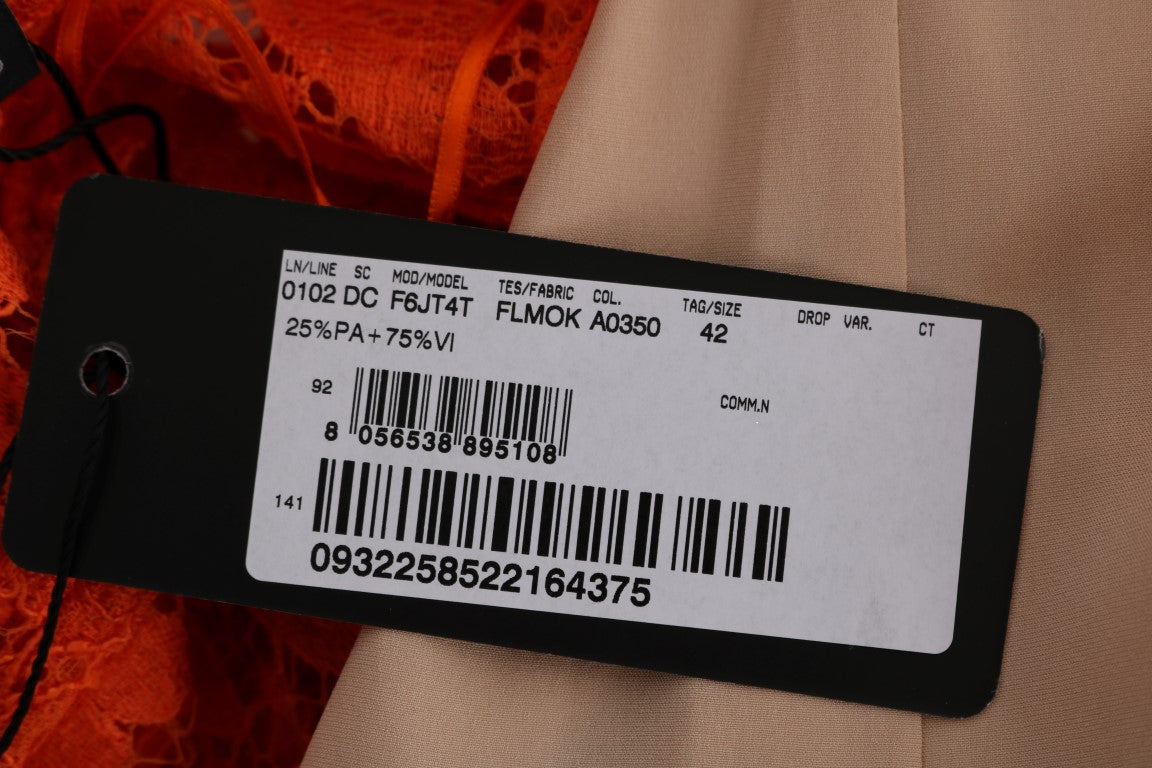 Elegant Long-Sleeve Full-Length Orange Sheath Dress - ventzia