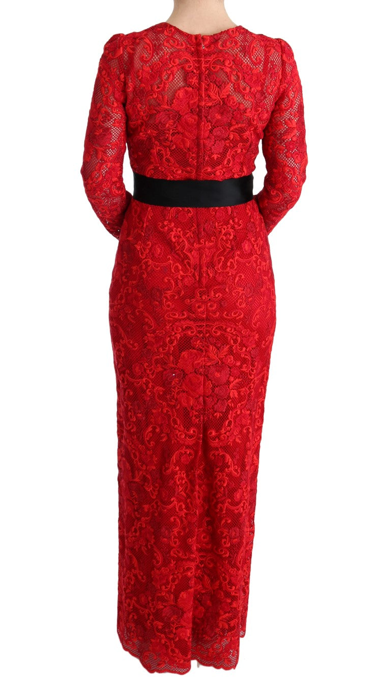 Elegant Red Sheath Dress with Silk Bow Belt - ventzia