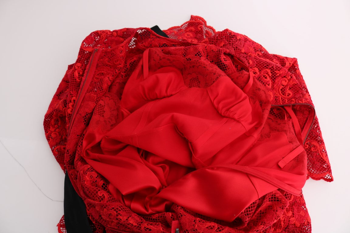 Elegant Red Sheath Dress with Silk Bow Belt - ventzia