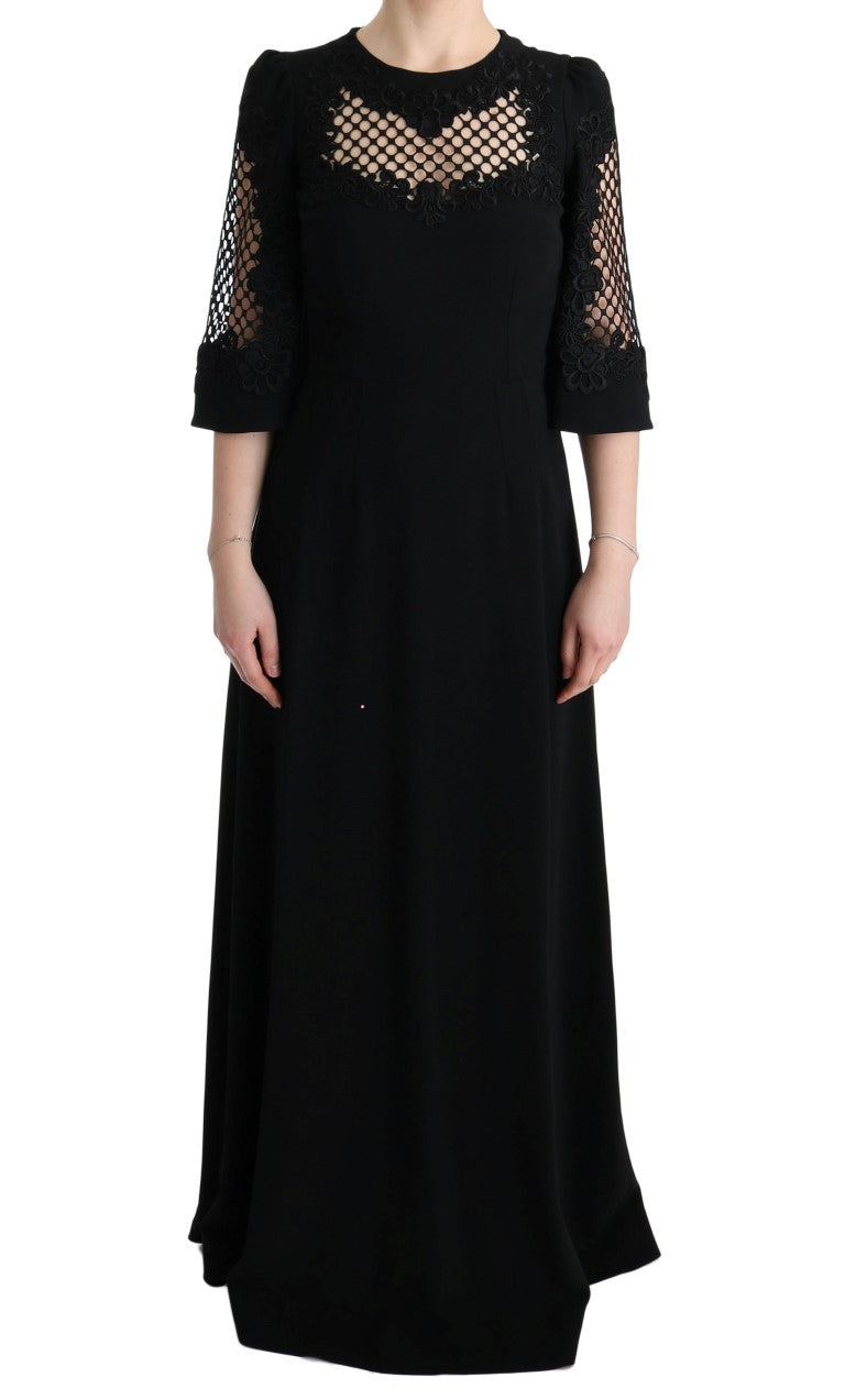 Elegant Black Floral Maxi Dress - ventzia