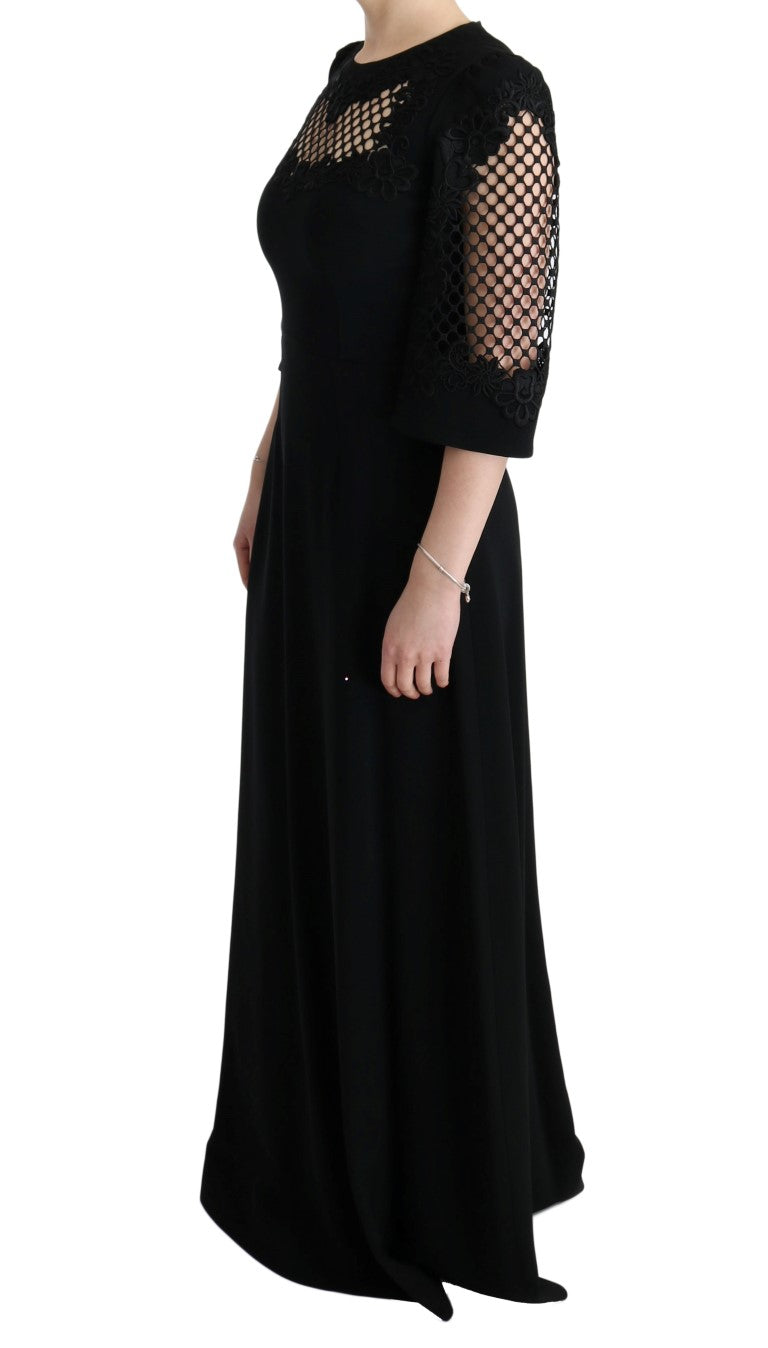 Elegant Black Floral Maxi Dress - ventzia