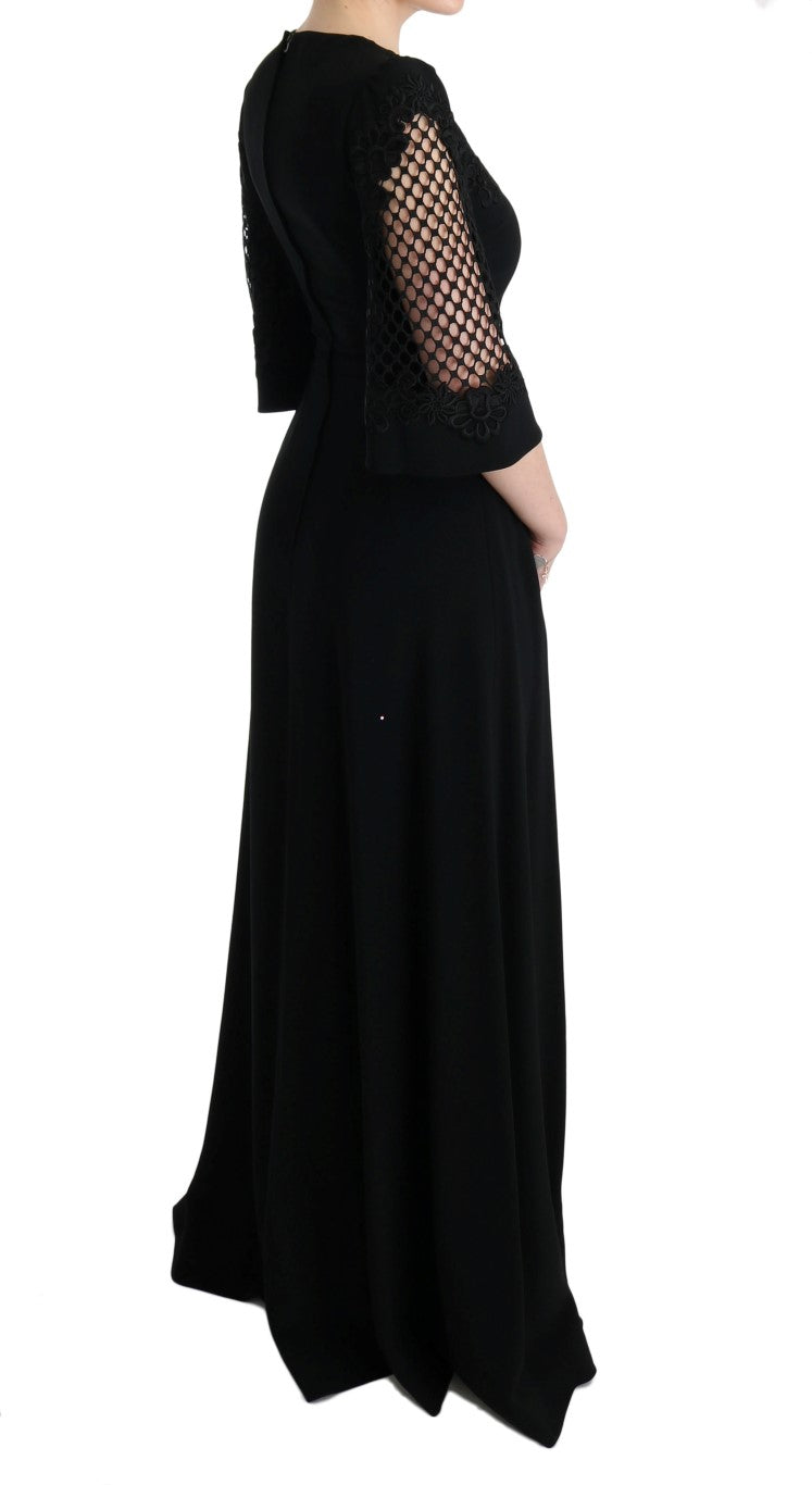 Elegant Black Floral Maxi Dress - ventzia