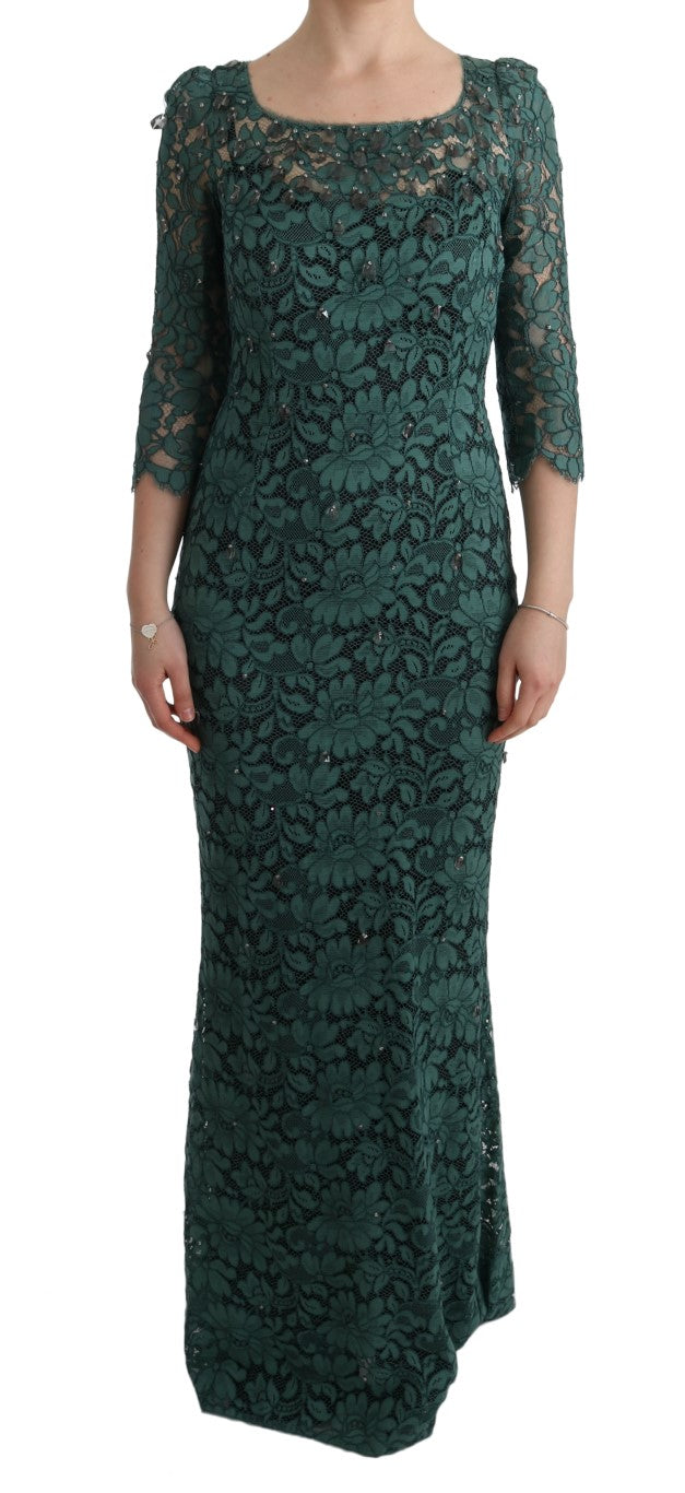 Elegant Green Crystal Embellished Sheath Dress - ventzia