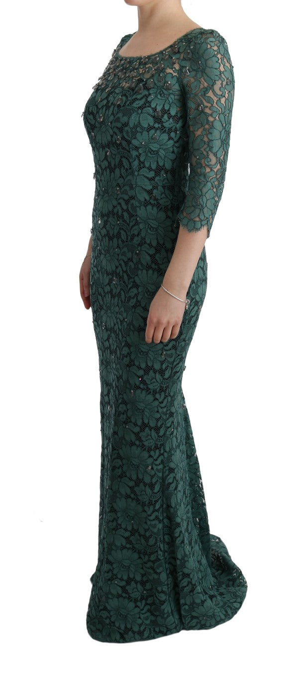 Elegant Green Crystal Embellished Sheath Dress - ventzia