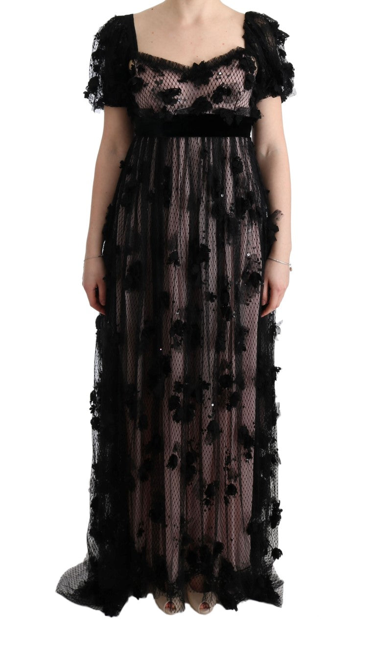 Elegant Floral Applique Full Length Dress - ventzia
