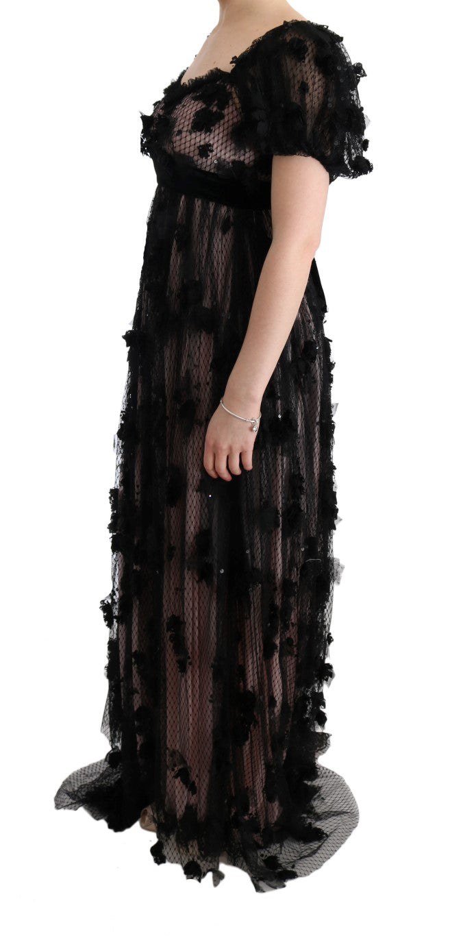 Elegant Floral Applique Full Length Dress - ventzia