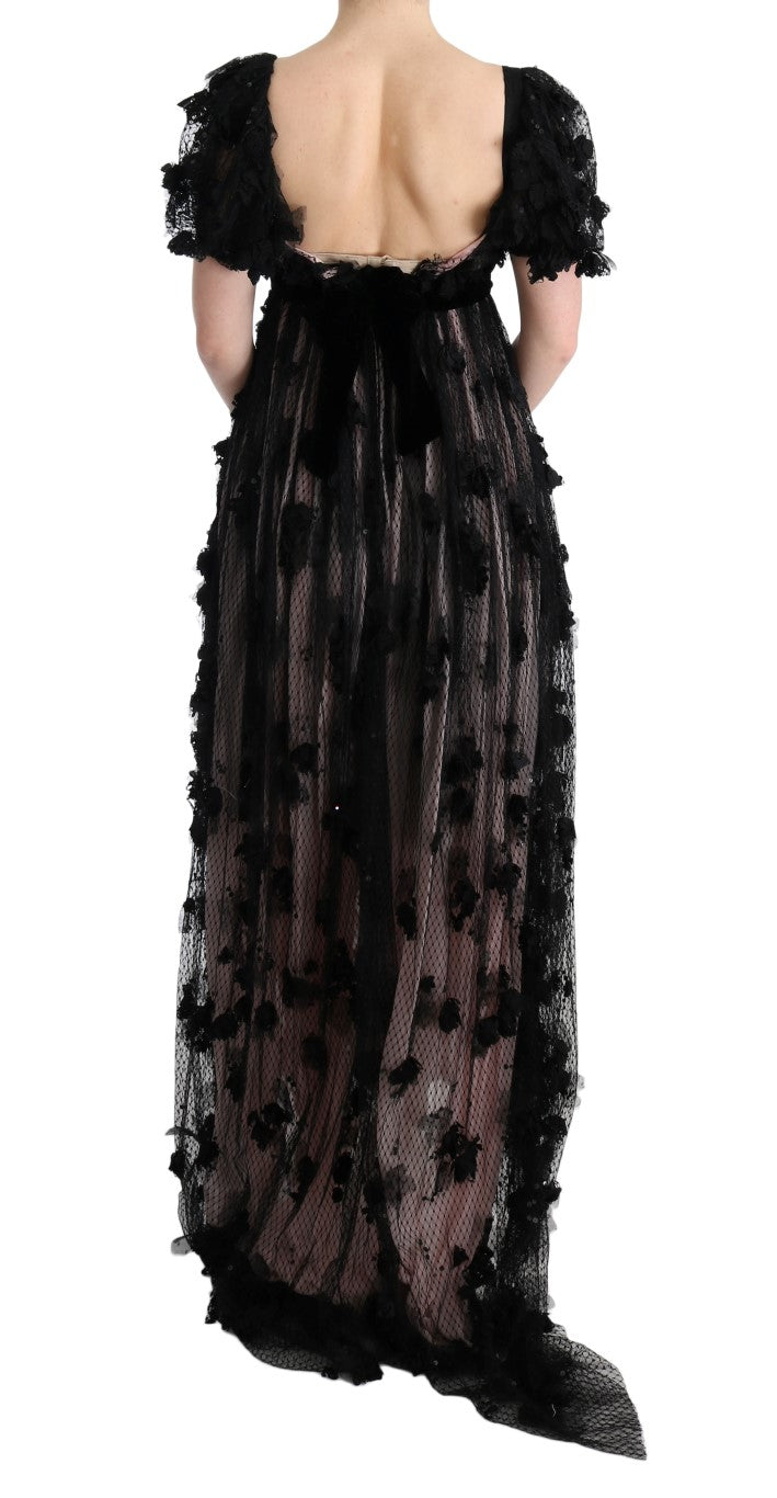 Elegant Floral Applique Full Length Dress - ventzia