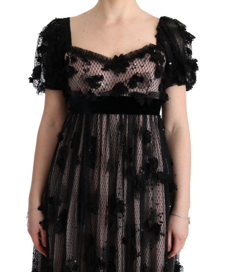 Elegant Floral Applique Full Length Dress - ventzia
