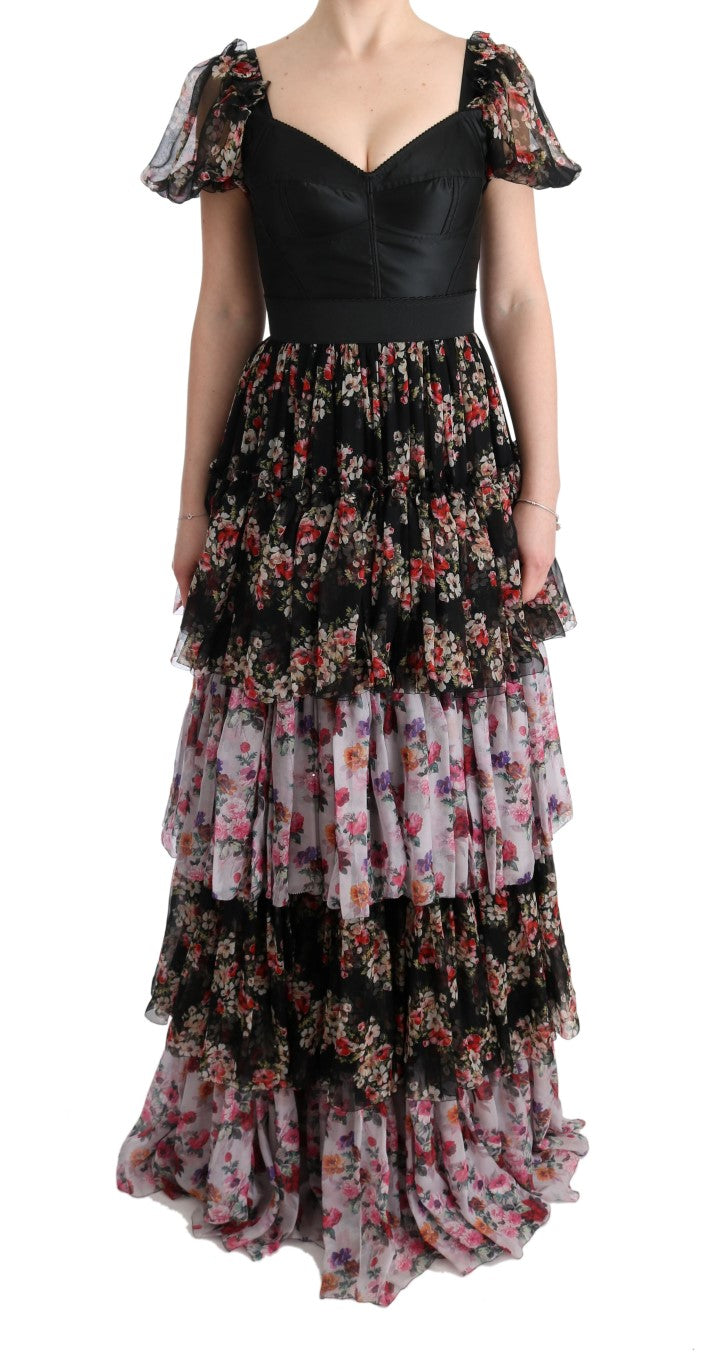 Elegant Floral Shift Dress in Multicolor Silk Blend - ventzia