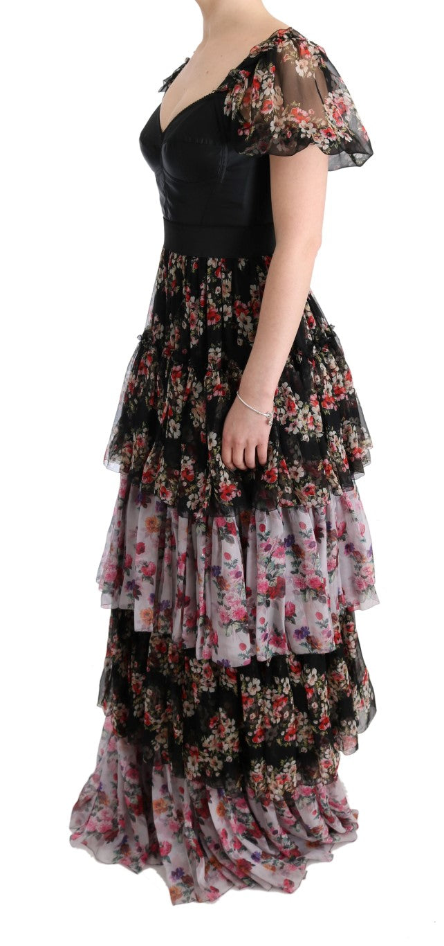 Elegant Floral Shift Dress in Multicolor Silk Blend - ventzia