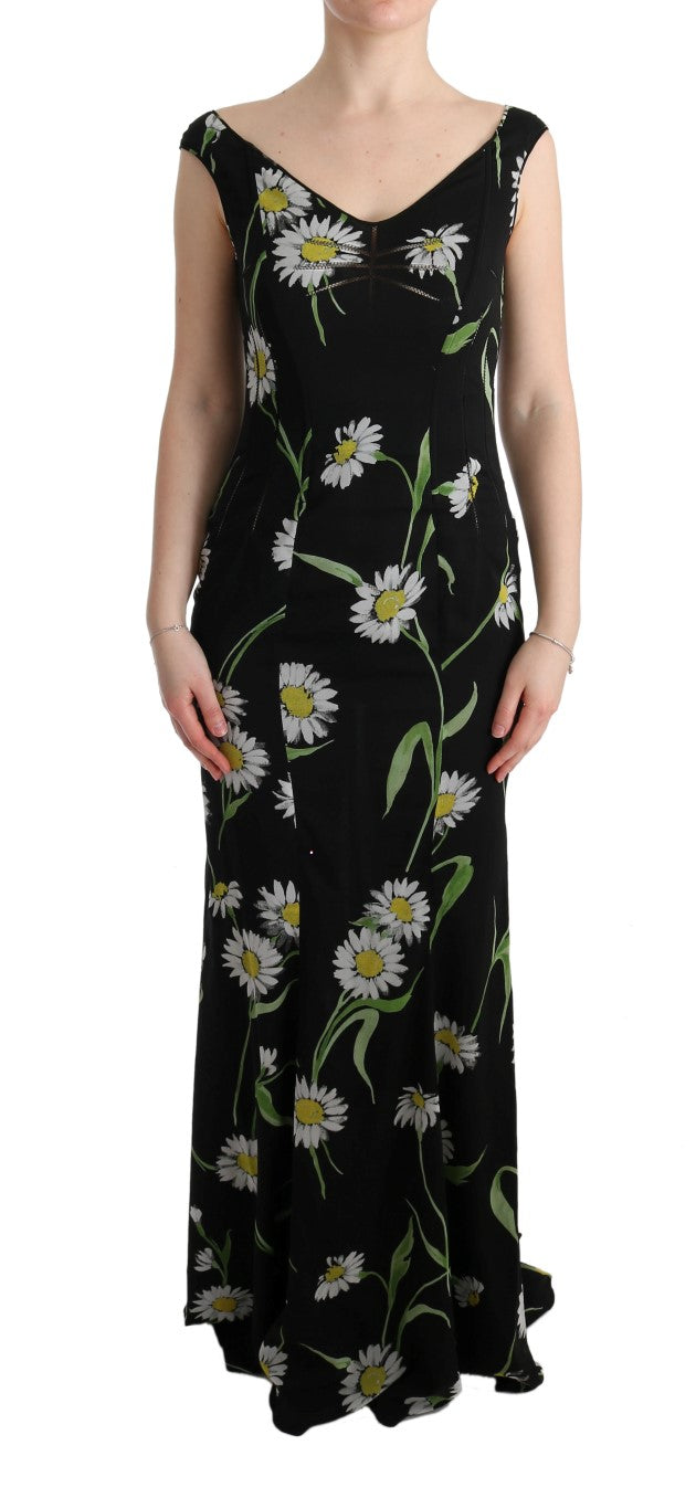 Sunflower Print Full Length Sheath Dress - ventzia