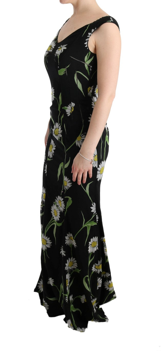 Sunflower Print Full Length Sheath Dress - ventzia