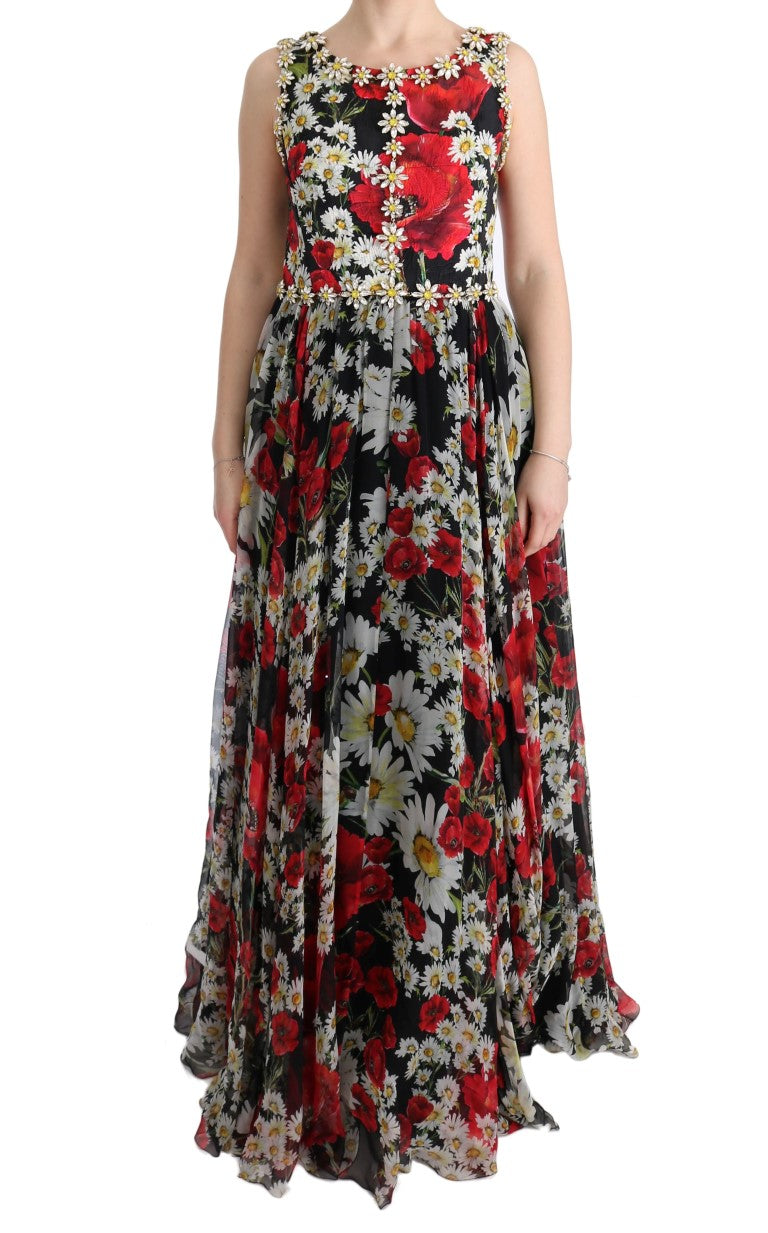Floral Maxi Gown with Sunflower Print and Crystals - ventzia