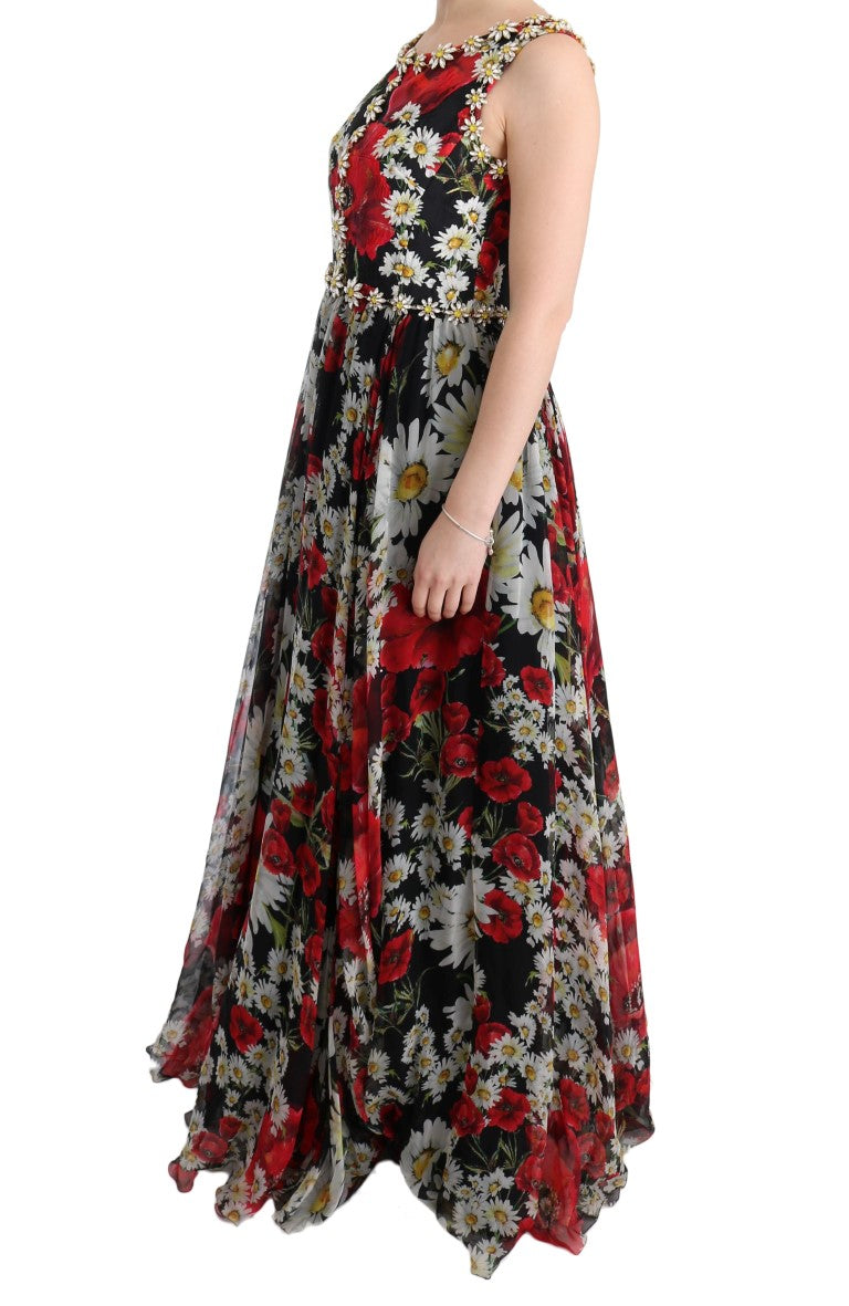 Floral Maxi Gown with Sunflower Print and Crystals - ventzia