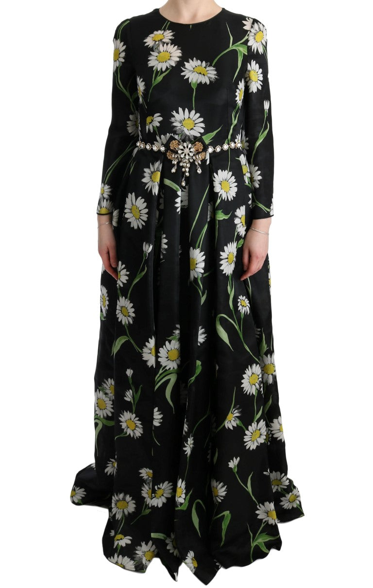 Elegant Sunflower Maxi Gown with Crystals - ventzia