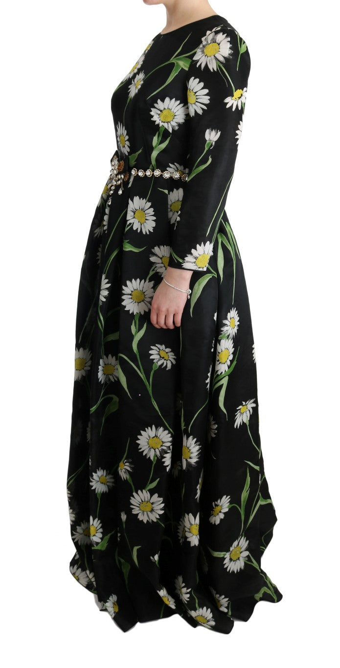 Elegant Sunflower Maxi Gown with Crystals - ventzia