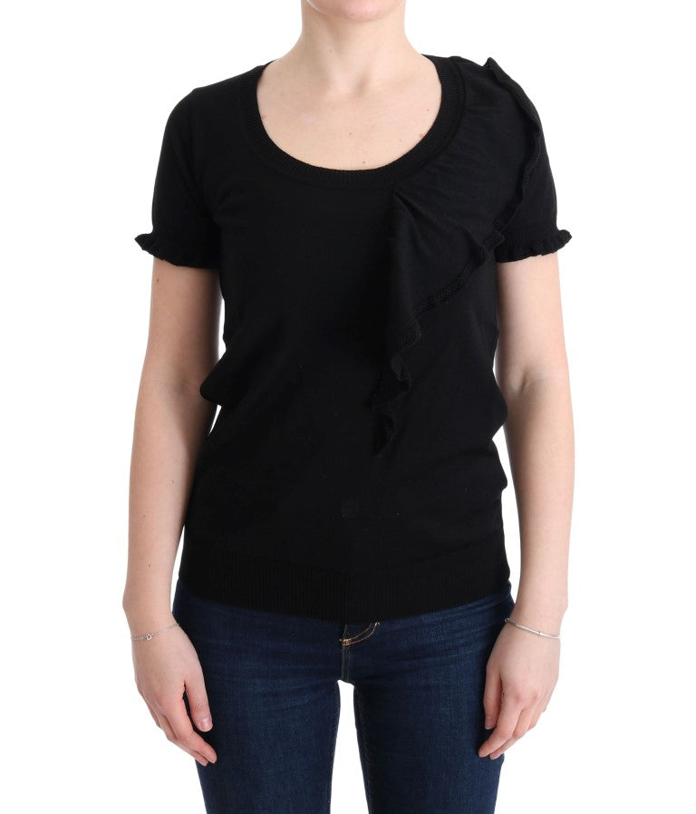 Elegant Black Lana Wool Top - ventzia