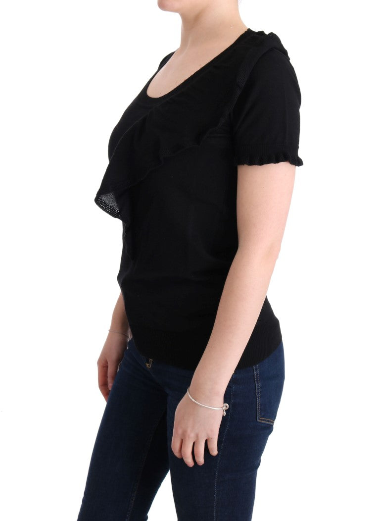 Elegant Black Lana Wool Top - ventzia
