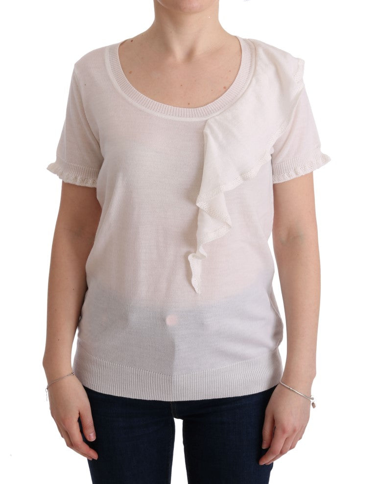 Elegant White Lana Wool Top - ventzia